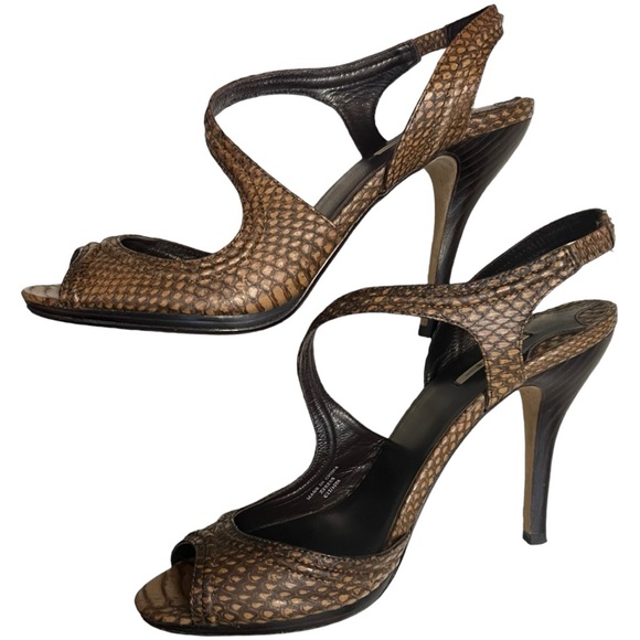 Max Studio Brown Snakeskin Open Toe Heeled Sandals - Picture 2 of 8